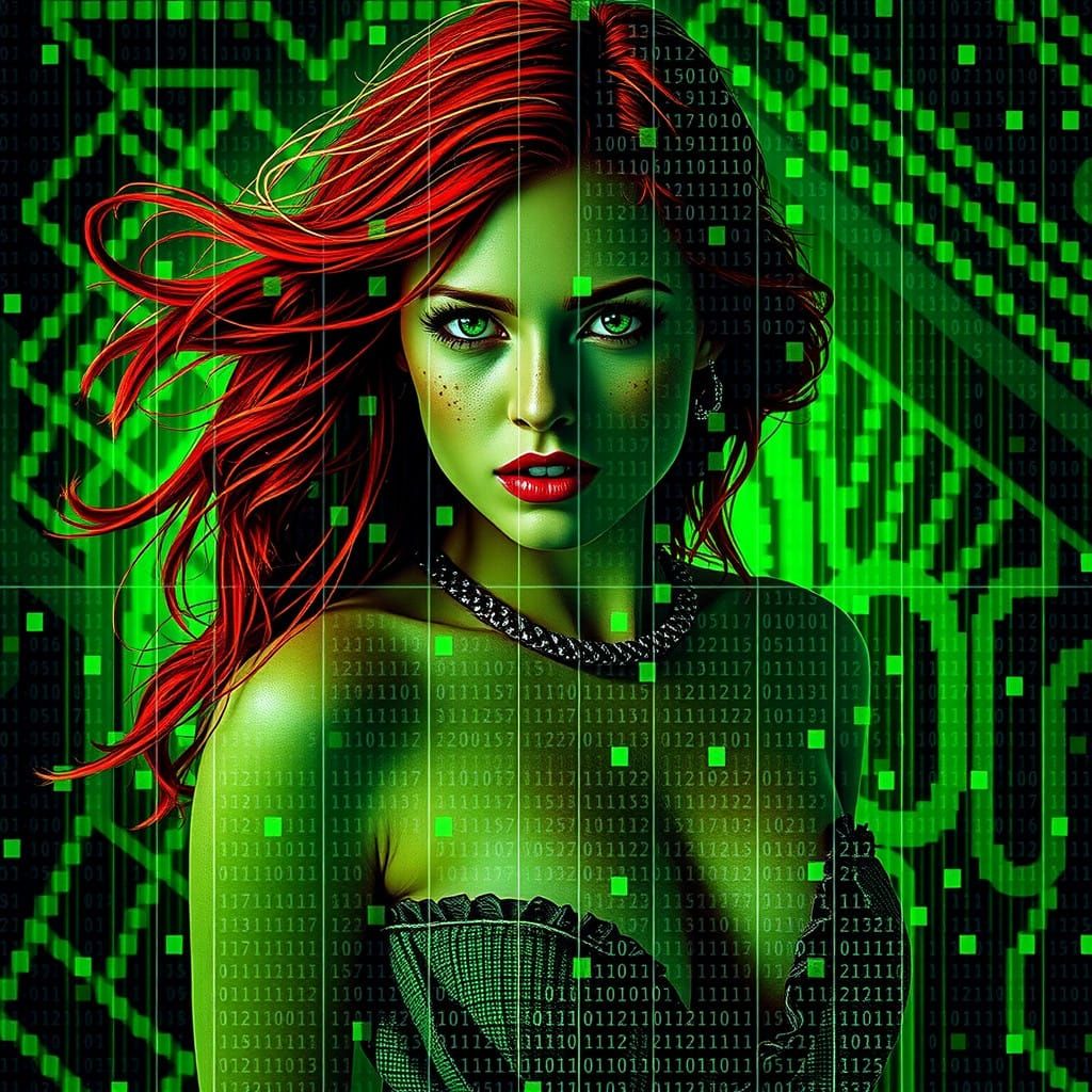 Ethereal Cyberpunk Goddess in Distorted Transmission