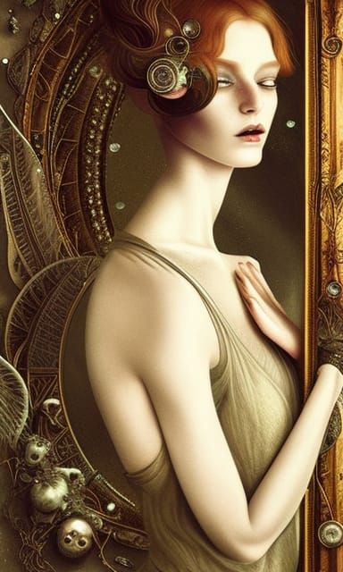 Woman Trapped in Broken Mirror, Liminal Space Art