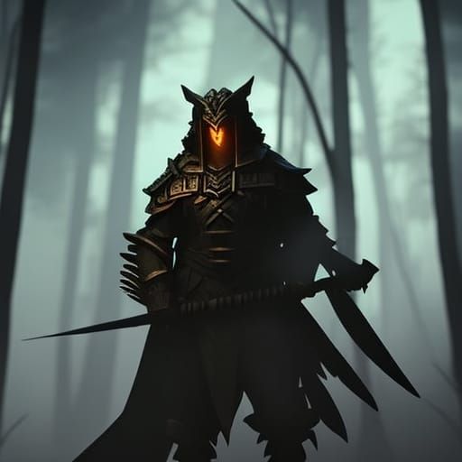 Wolf Monster in Dark Forest, Fantasy Art