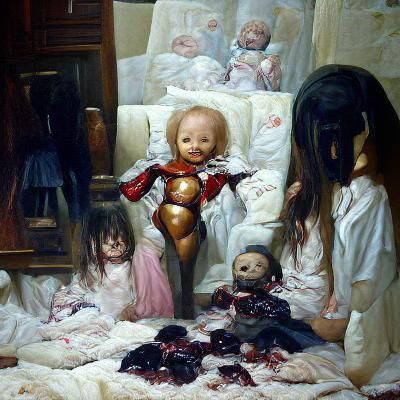 Eerie Doll Nightmare in Oil Painting Style