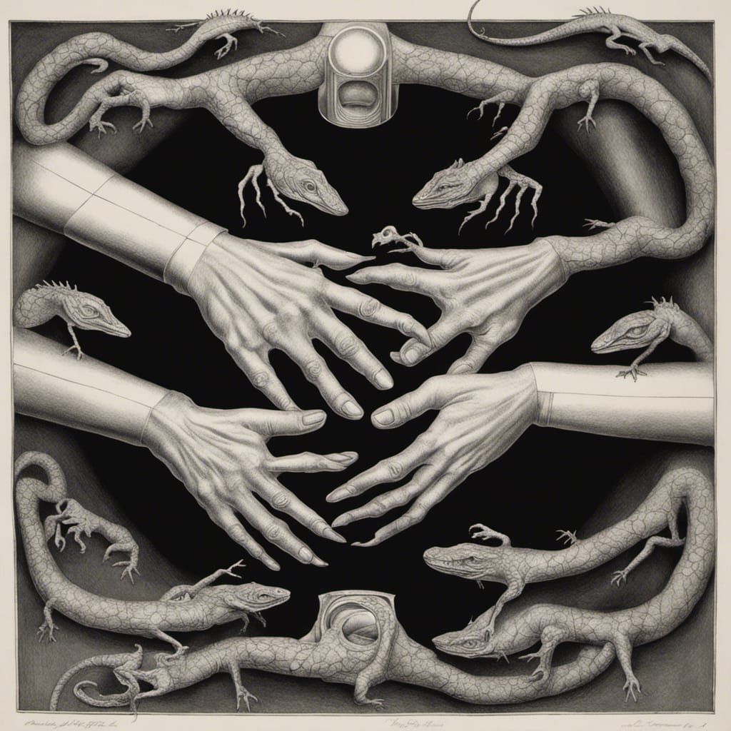 Hands Drawing in a Biomechanical Surrealist Style