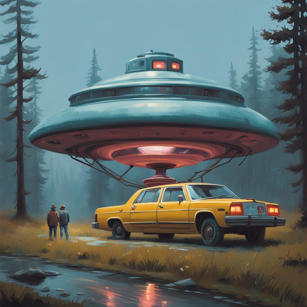 Futuristic Vehicle in Pastoral Landscape