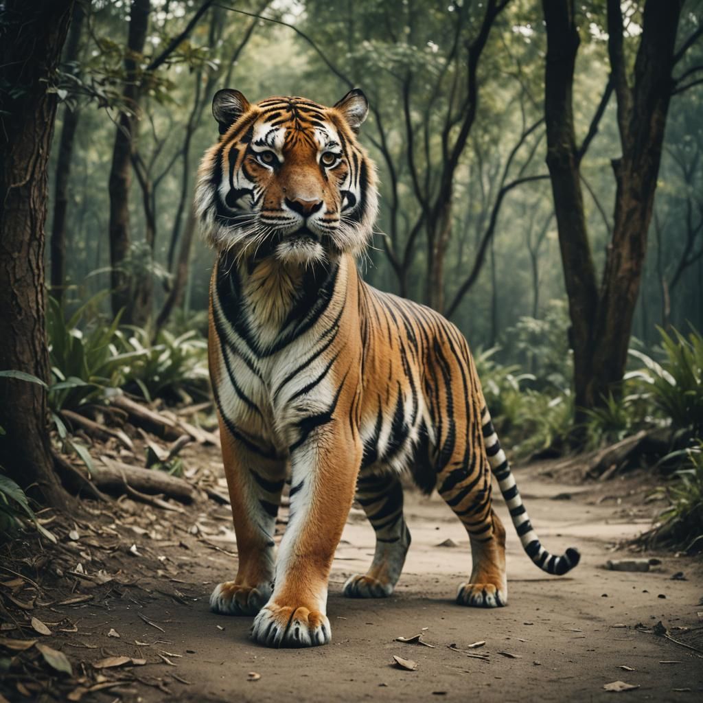 Three-Legged Tiger in Cinematic Film Still