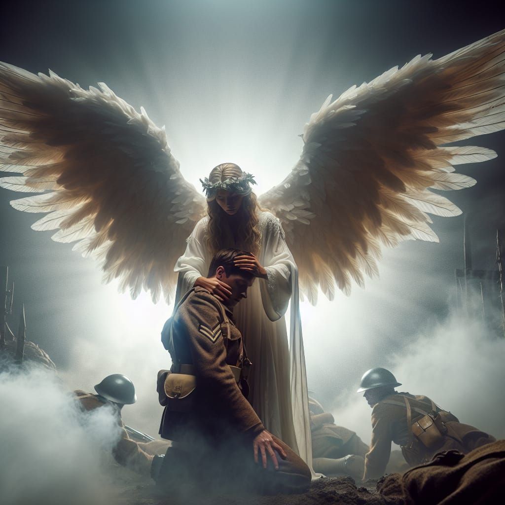 Angel Offers Comfort on War-Torn Battlefield in Dramatic Fil...