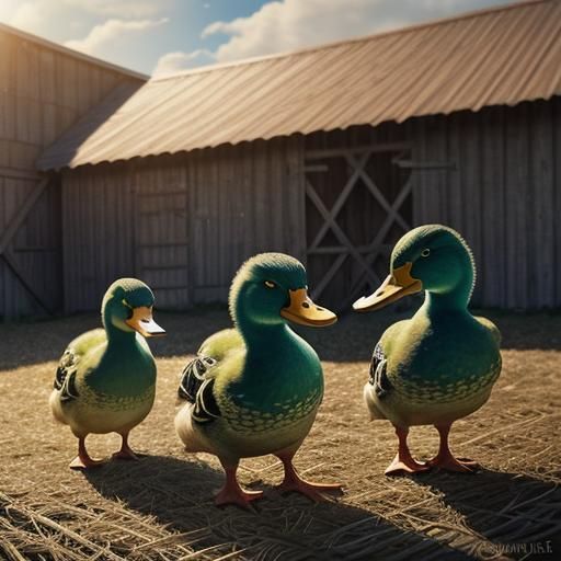 Hyperrealistic Ducks Take Shelter From Sun in Barn