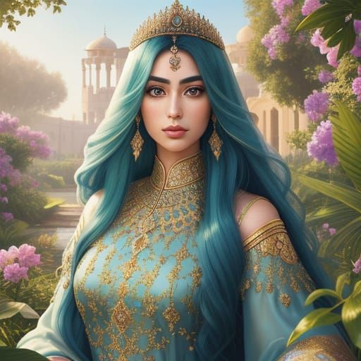 Elegant Persian Princess in Magical Palace Garden