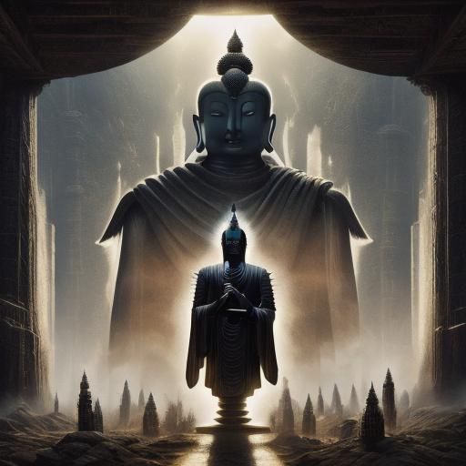 Mystical Embrace in a Buddhafield: Giger-Inspired Brutalism