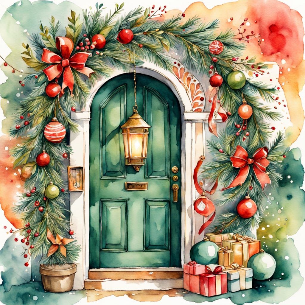 Christmas Advent Calendar Watercolor Sketch Collage