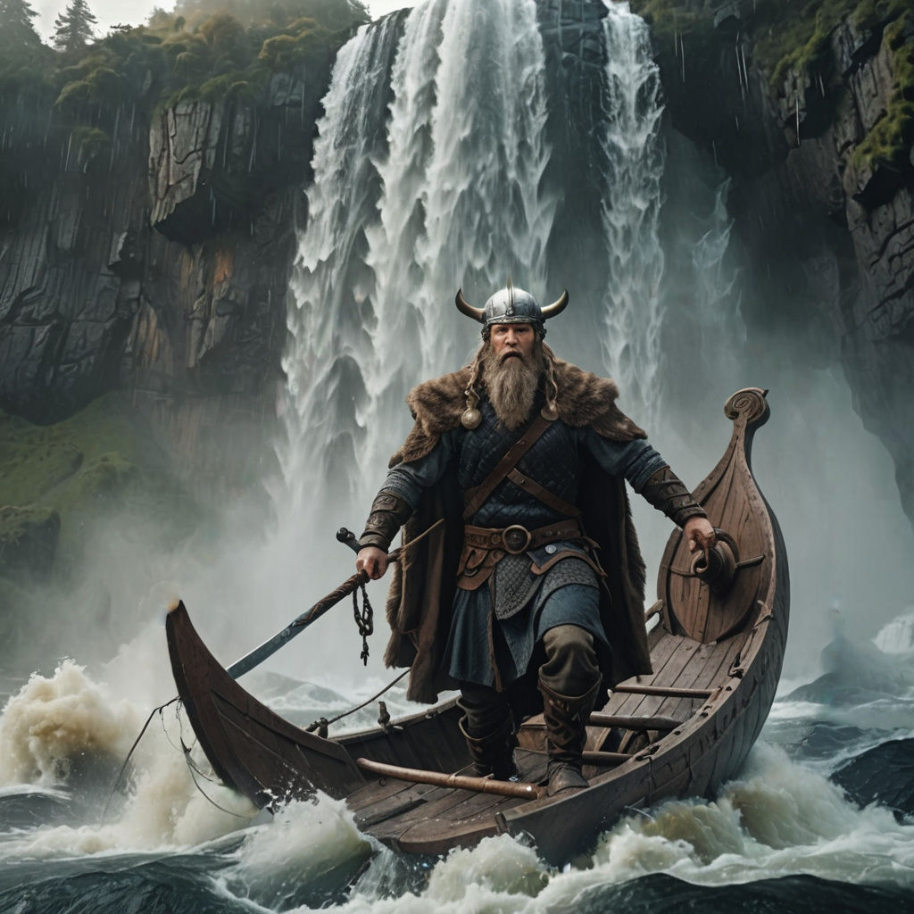 Viking in Perilous Waterfall Descent