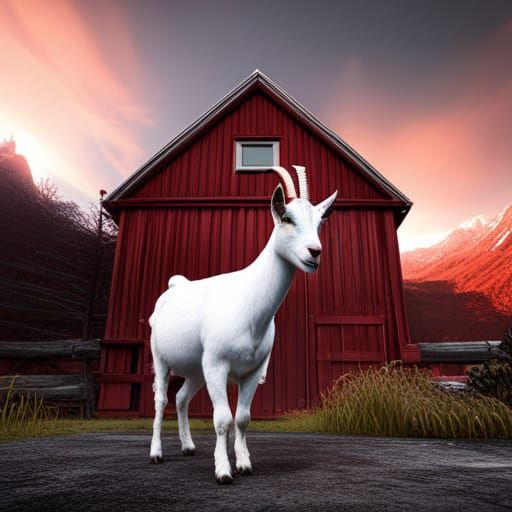 Detailed Matte Painting of a Black and White Goat