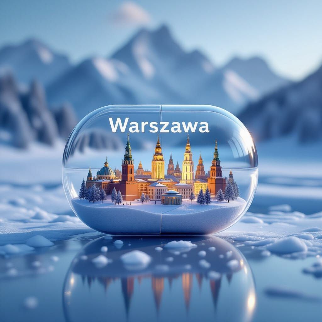 Miniature City in Capsule on Snowy Mountain