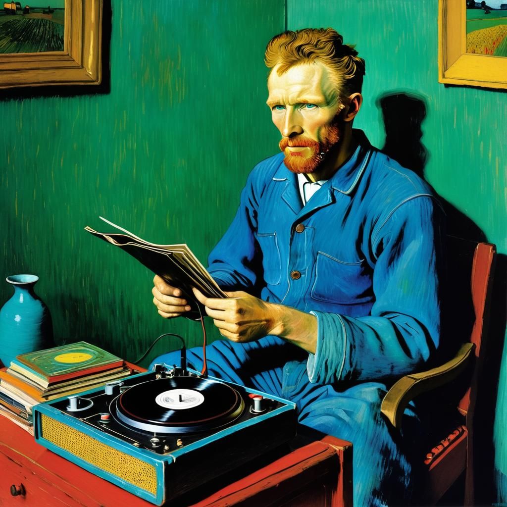 Van Gogh in Bedroom Listening to 60s Music