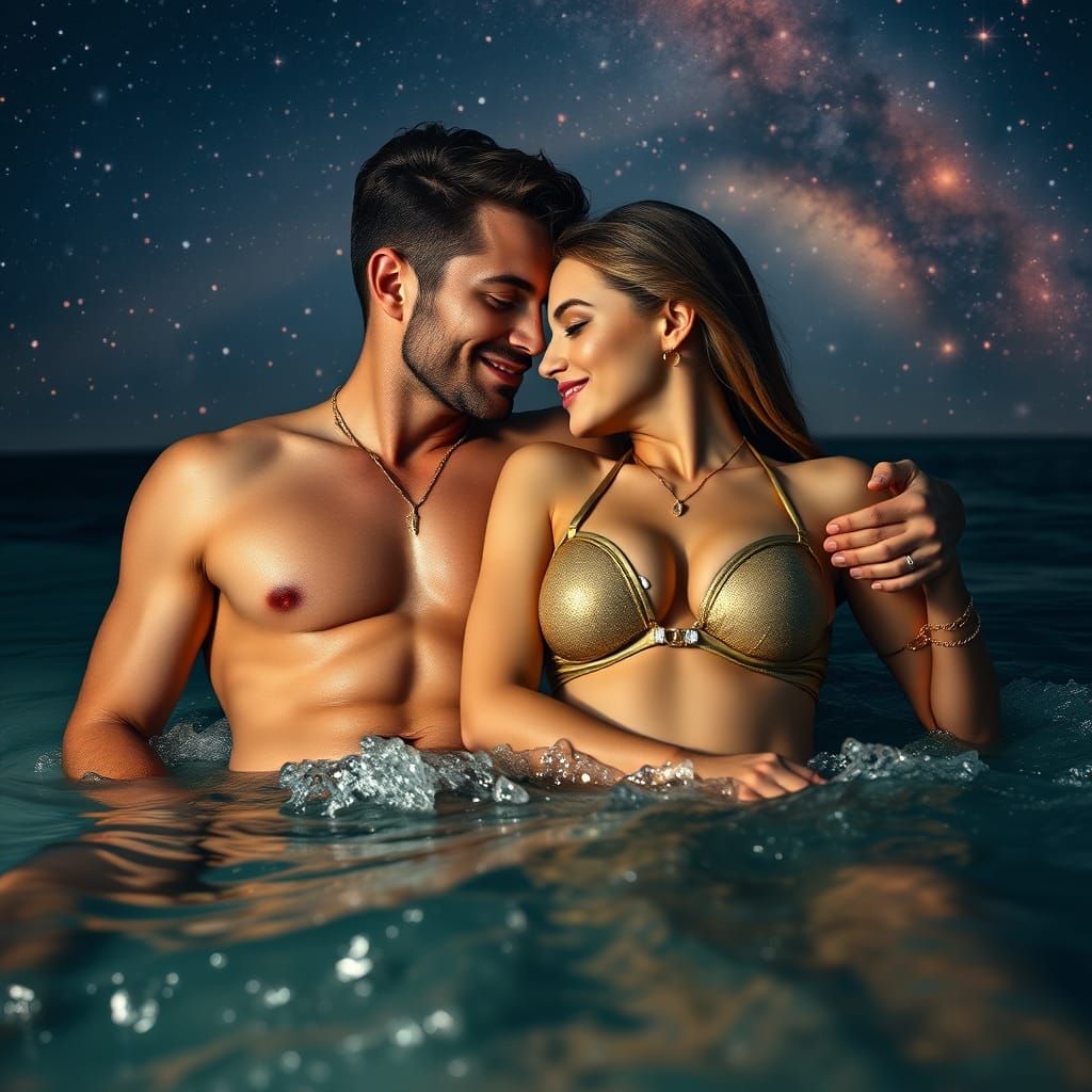 Couple Embracing Under Vibrant Polar Lights