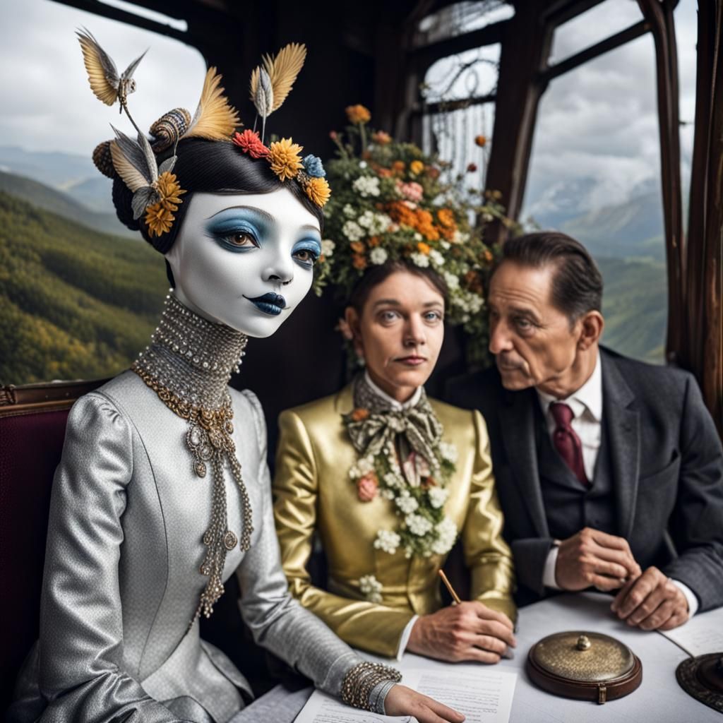 Surreal Alien Restaurant Celebration in Magical Realism