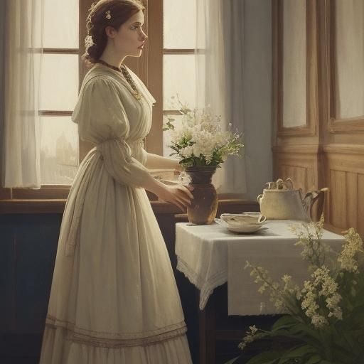 Woman with Empty Bucket in Russian Realism Style