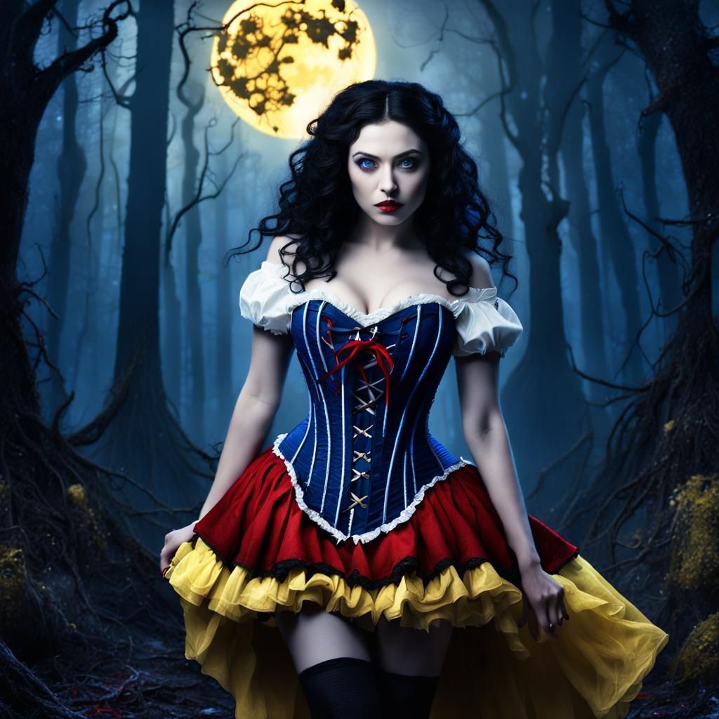Gothic Snow White in Dark Forest: Fantasy Art