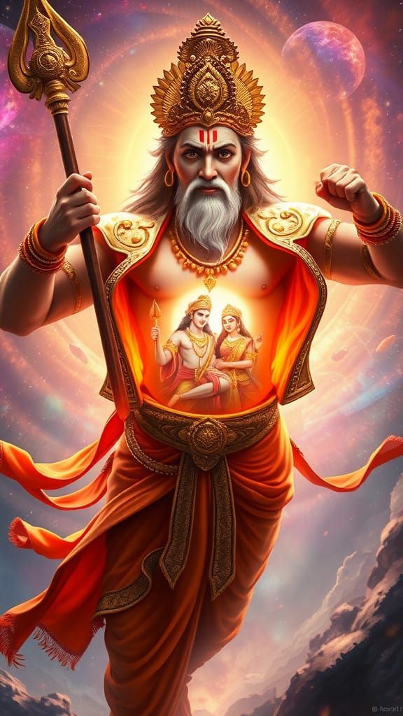 Hanuman Reveals Radiant Lord Rama and Sita in Celestial Aura