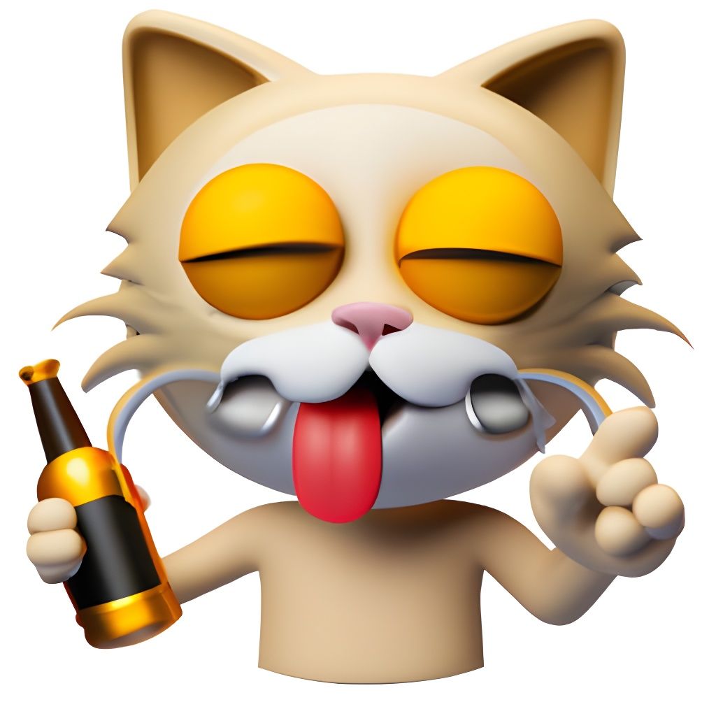 3D Drunk Cat Emoji Render