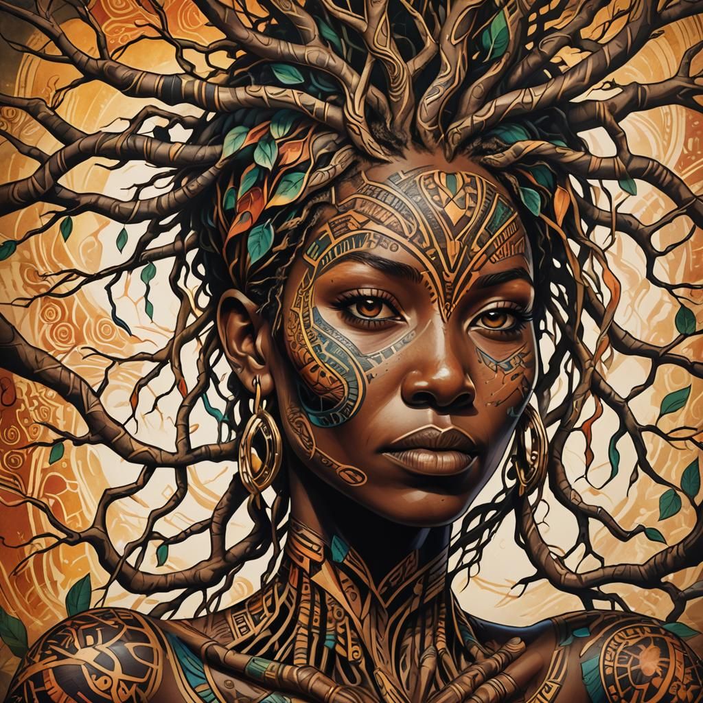Resilient Tree Tattoo: African Tribal Fantasy Art