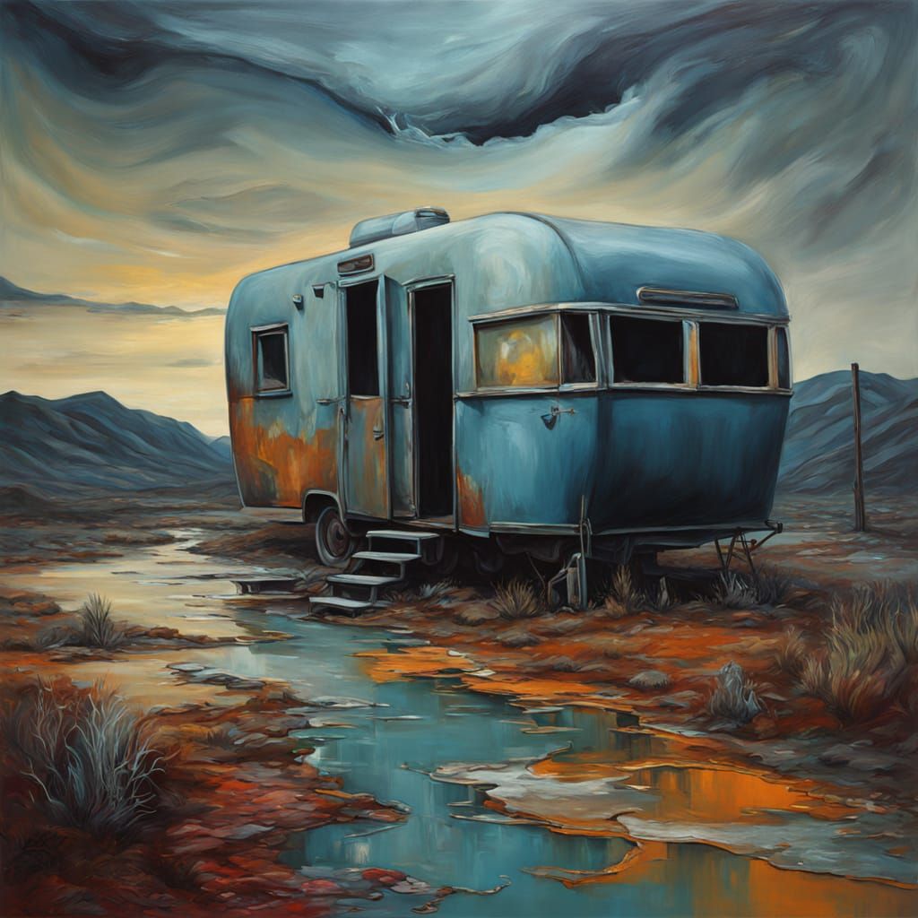 Surreal Embrace at Trailer Park in Dali Style