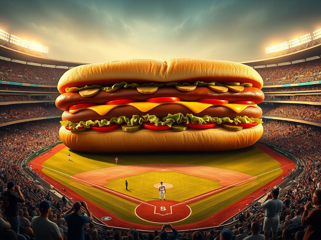 Colossal Hotdog Sandwich in Baseball Stadium