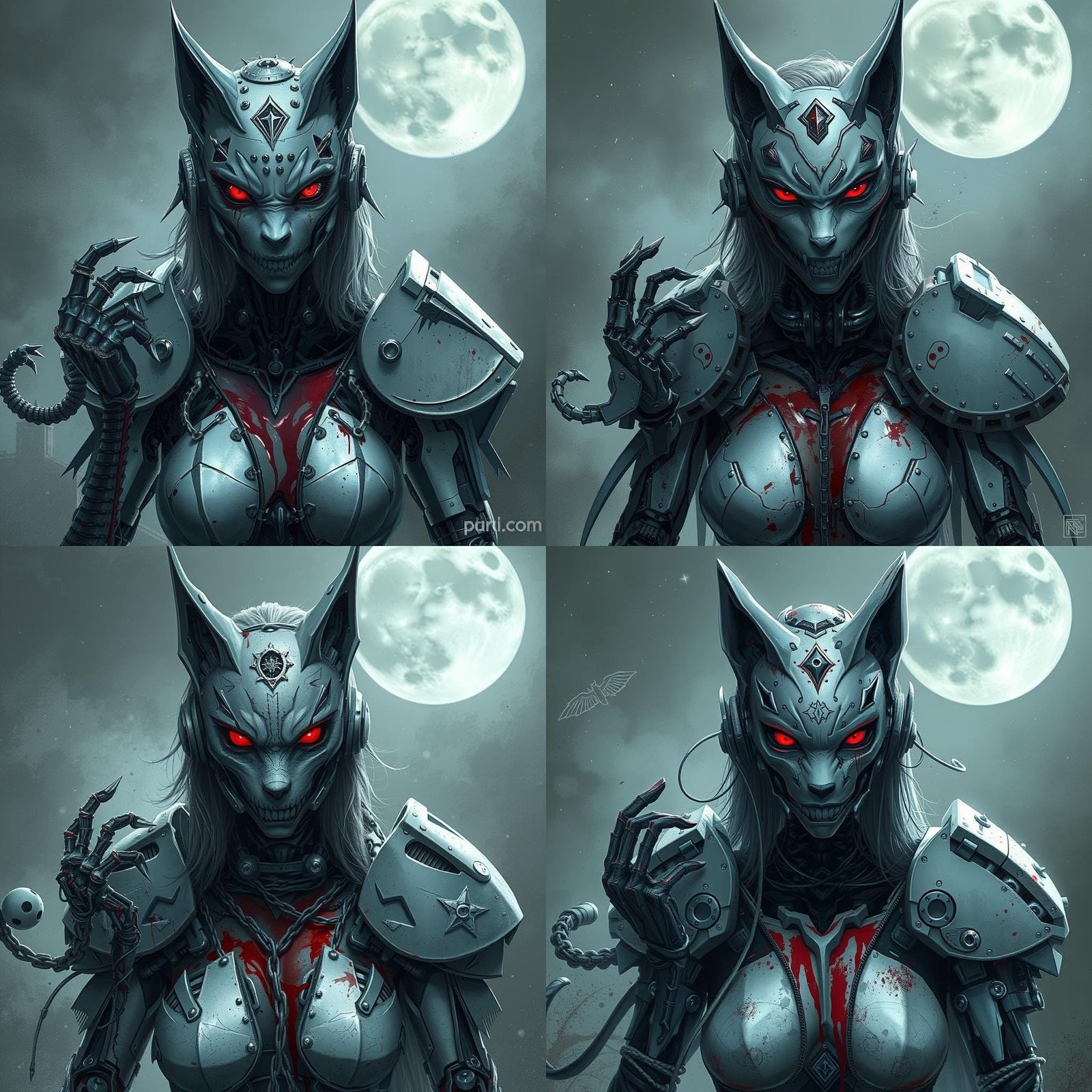 Werewolf Necromancer and Robot Girl in Bone Armor