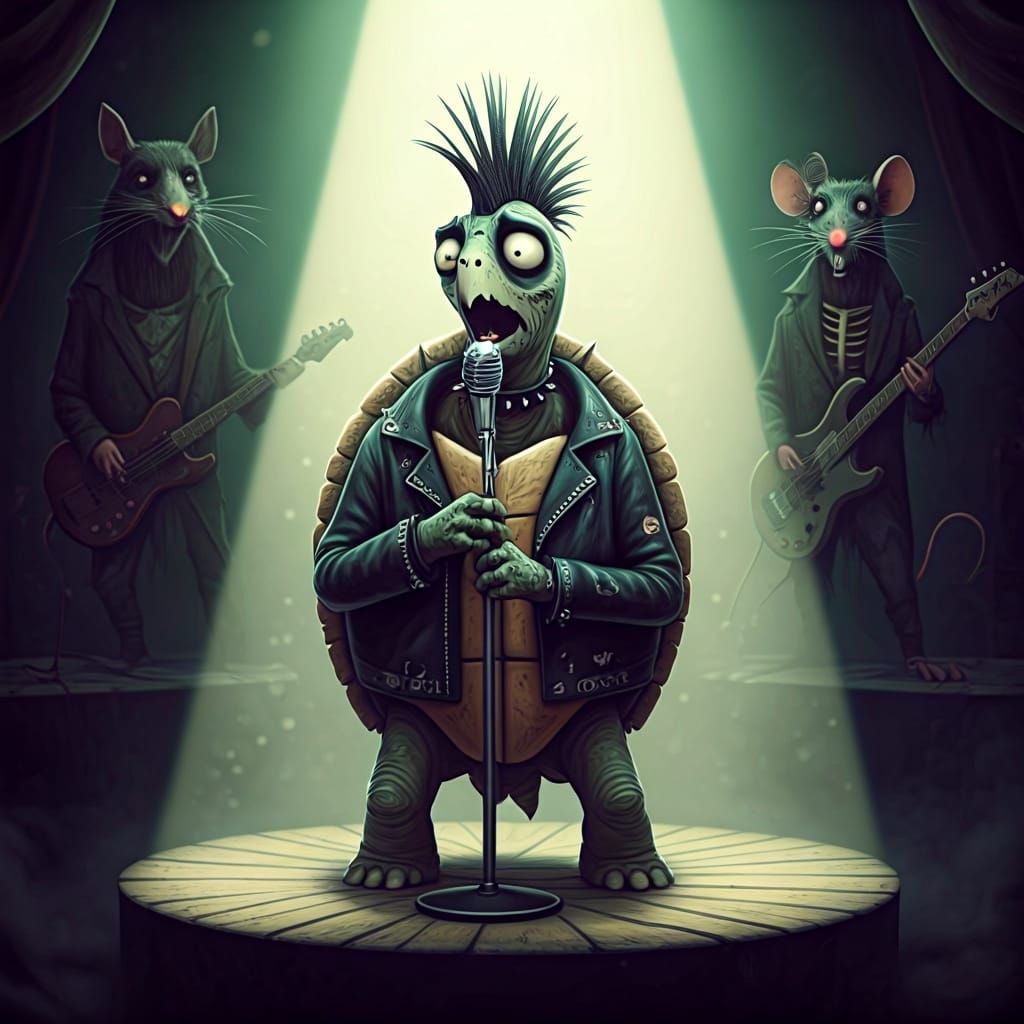 Gothic Turtle Singer in Tim Burton Style