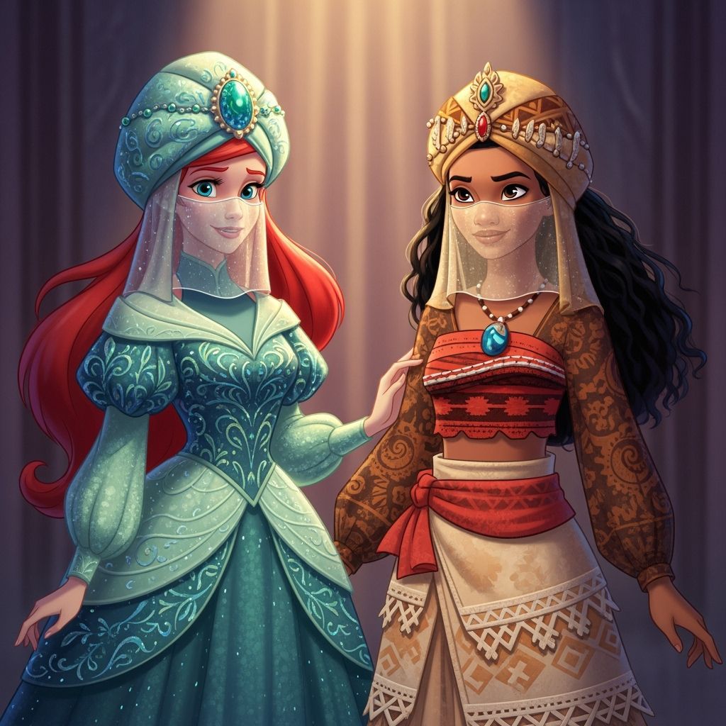Ariel and Moana in Fantastical Disney Concept Art Style