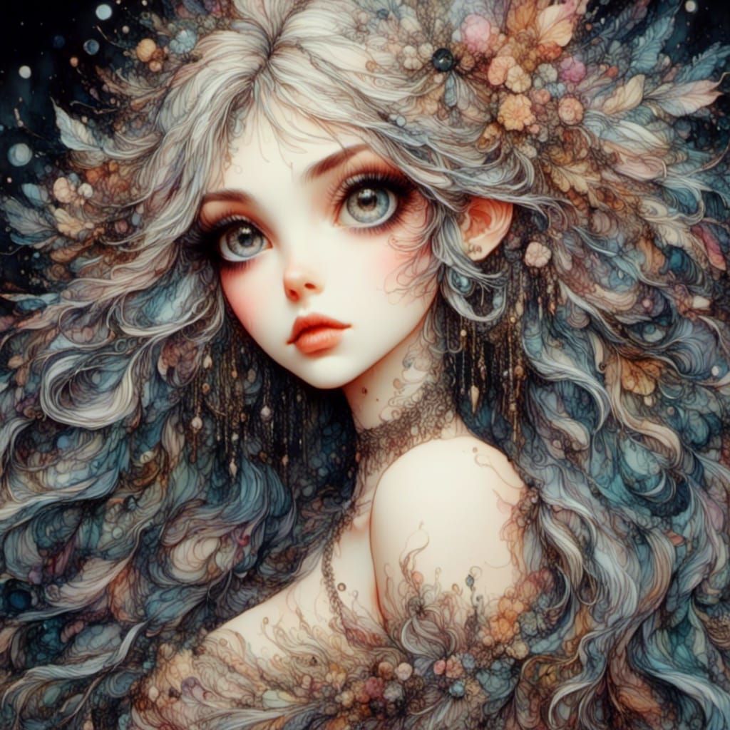 Whimsical Creepy Anime Fairy in Eerie Nature