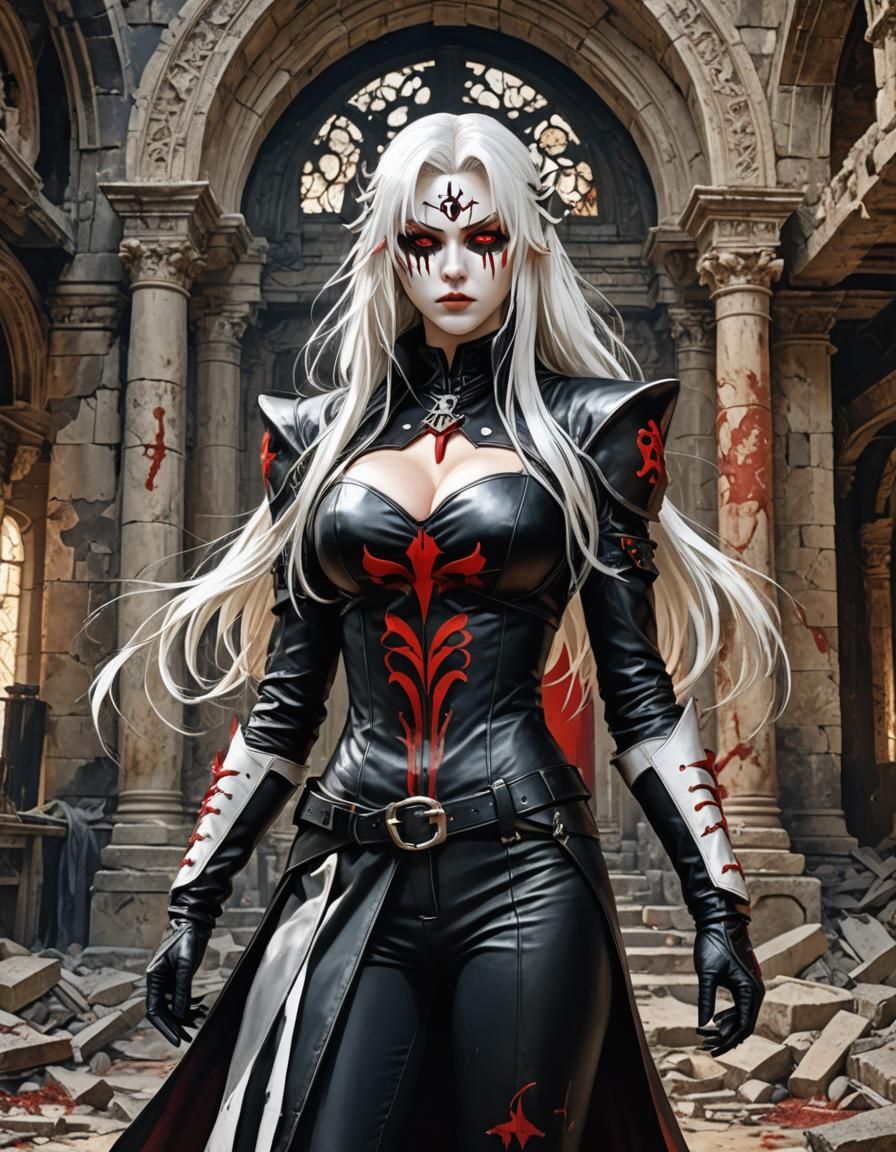 Anime Villain in Ruined Palace, Milo Manara Style