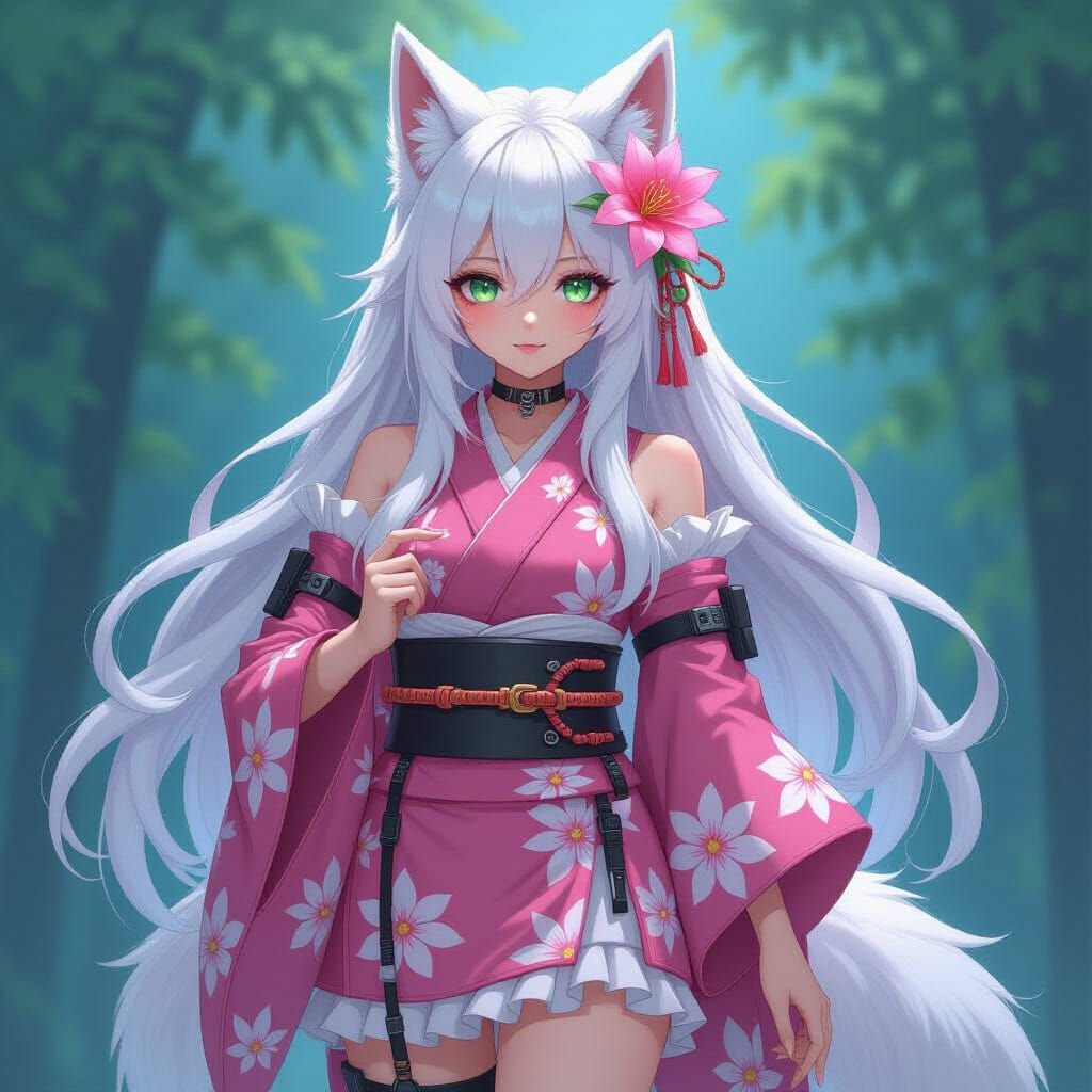 Kitsuwolfie in Cyberpunk Kimono with Cybernetic Details