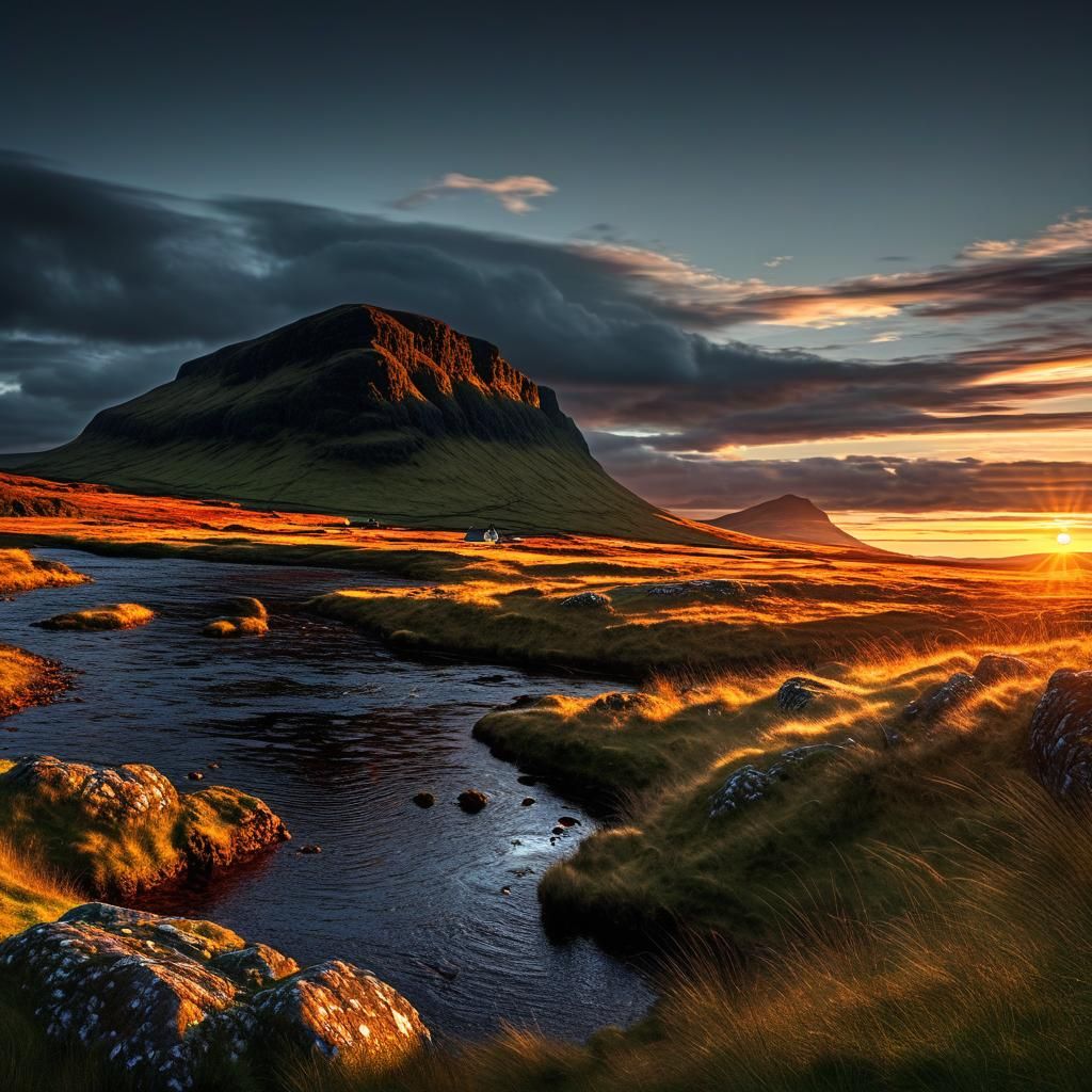 Scottish Sunset in Crowmoore: Hyperrealistic Summer Landscap...