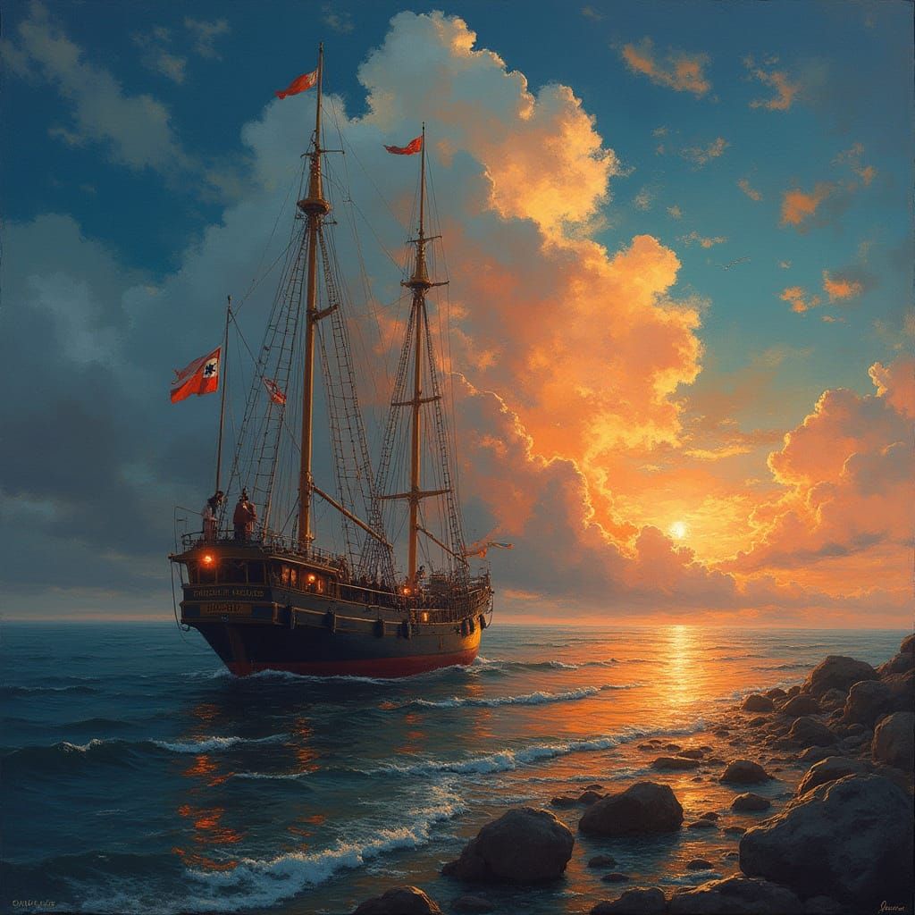 Giant Girl with Big Belly in Dreamlike Style