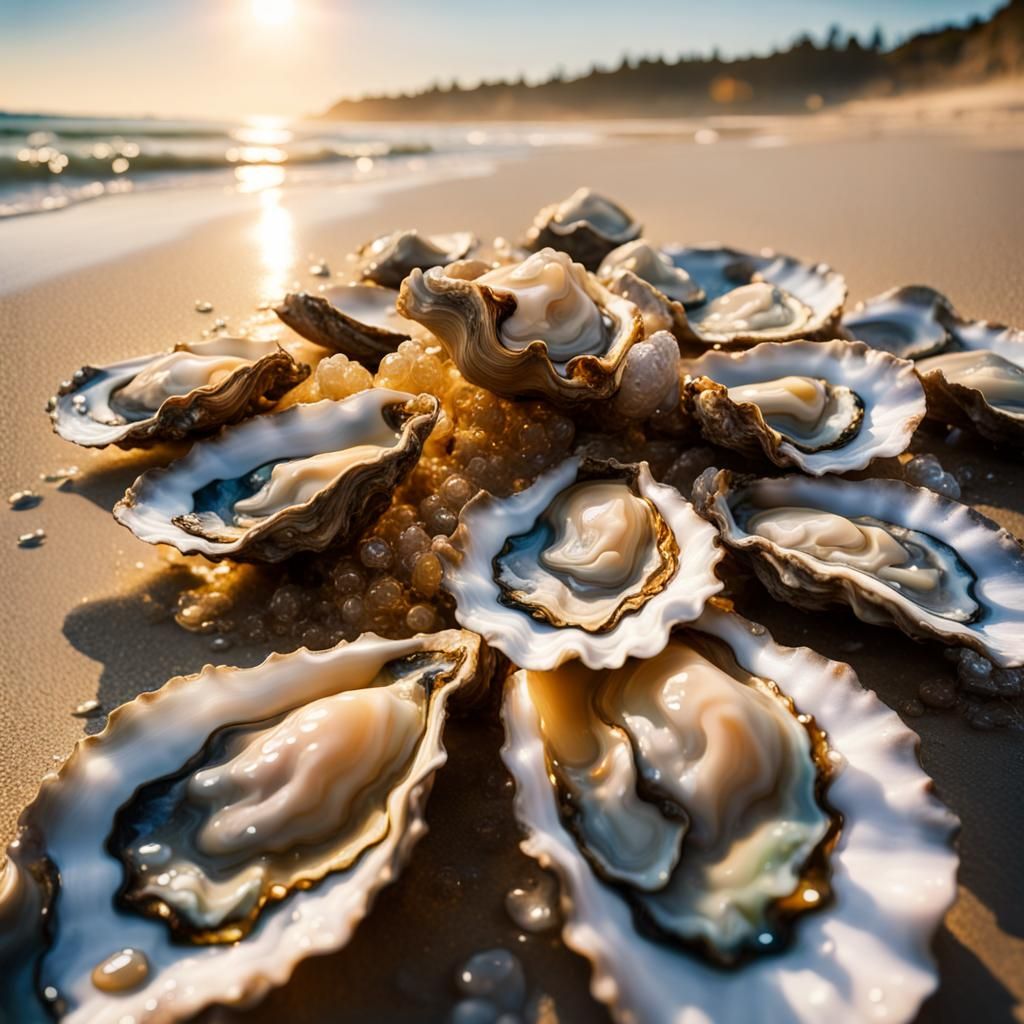 Oysters Run Wild: A Surreal Beach Scene