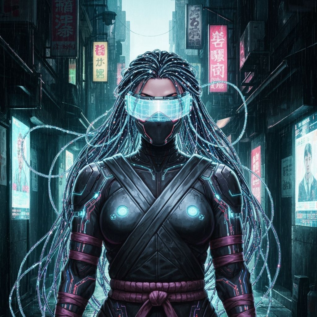 Cyber-Ninja in Neo-Tokyo Alleyway