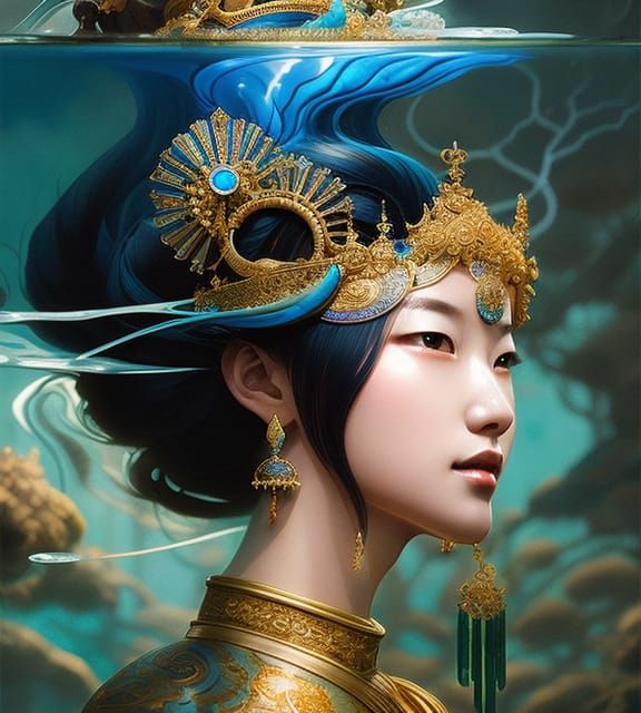 Crowned Water Goddess in Anime Style