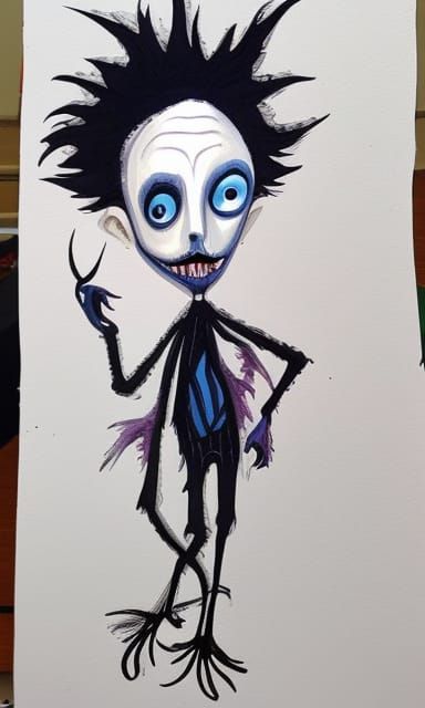 Stylized Gouache Character in Tim Burton Style