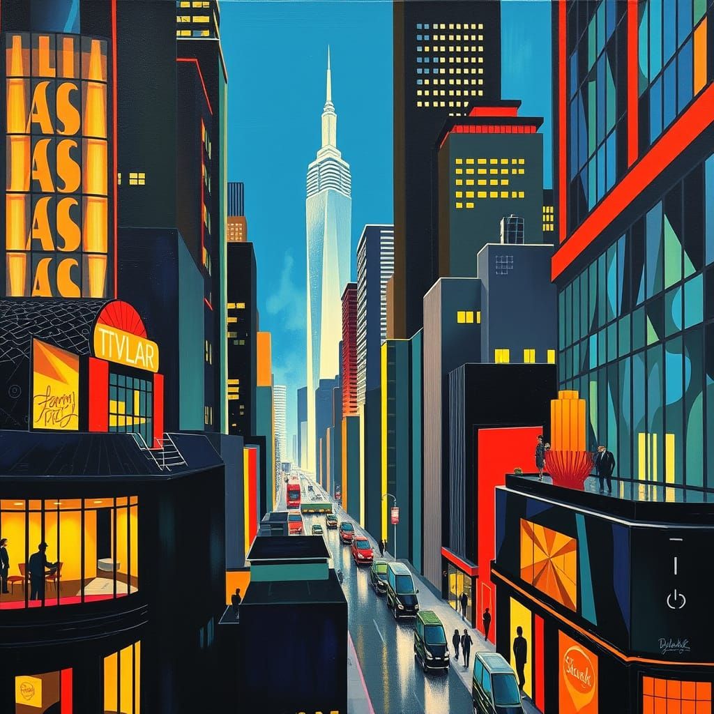 Art Deco Cityscape in Tamara de Lempicka Style