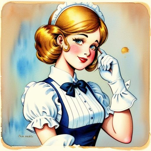 Charming French Maid in Vintage Comic Art Style
