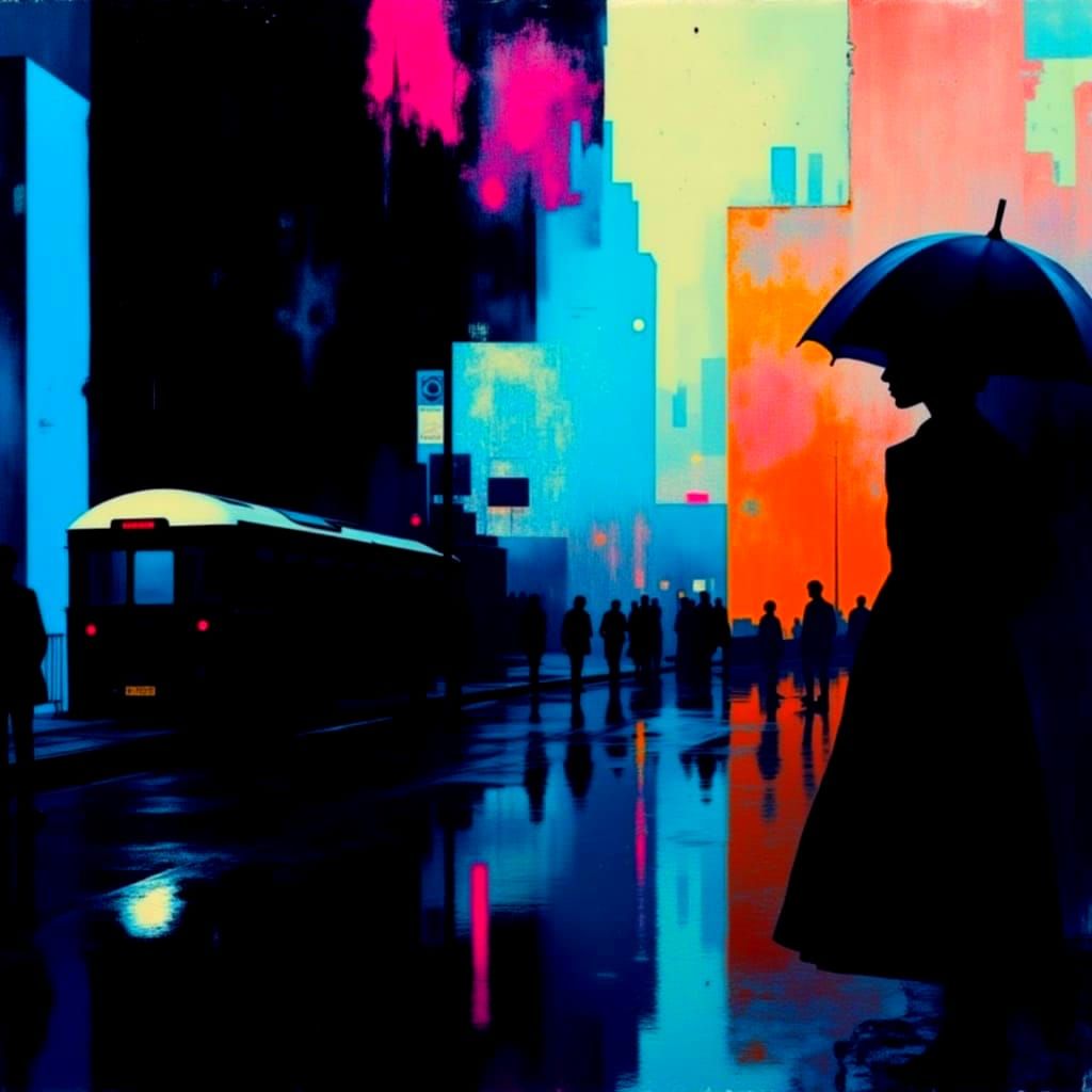 Neon Nightlife in Glitch Art Style