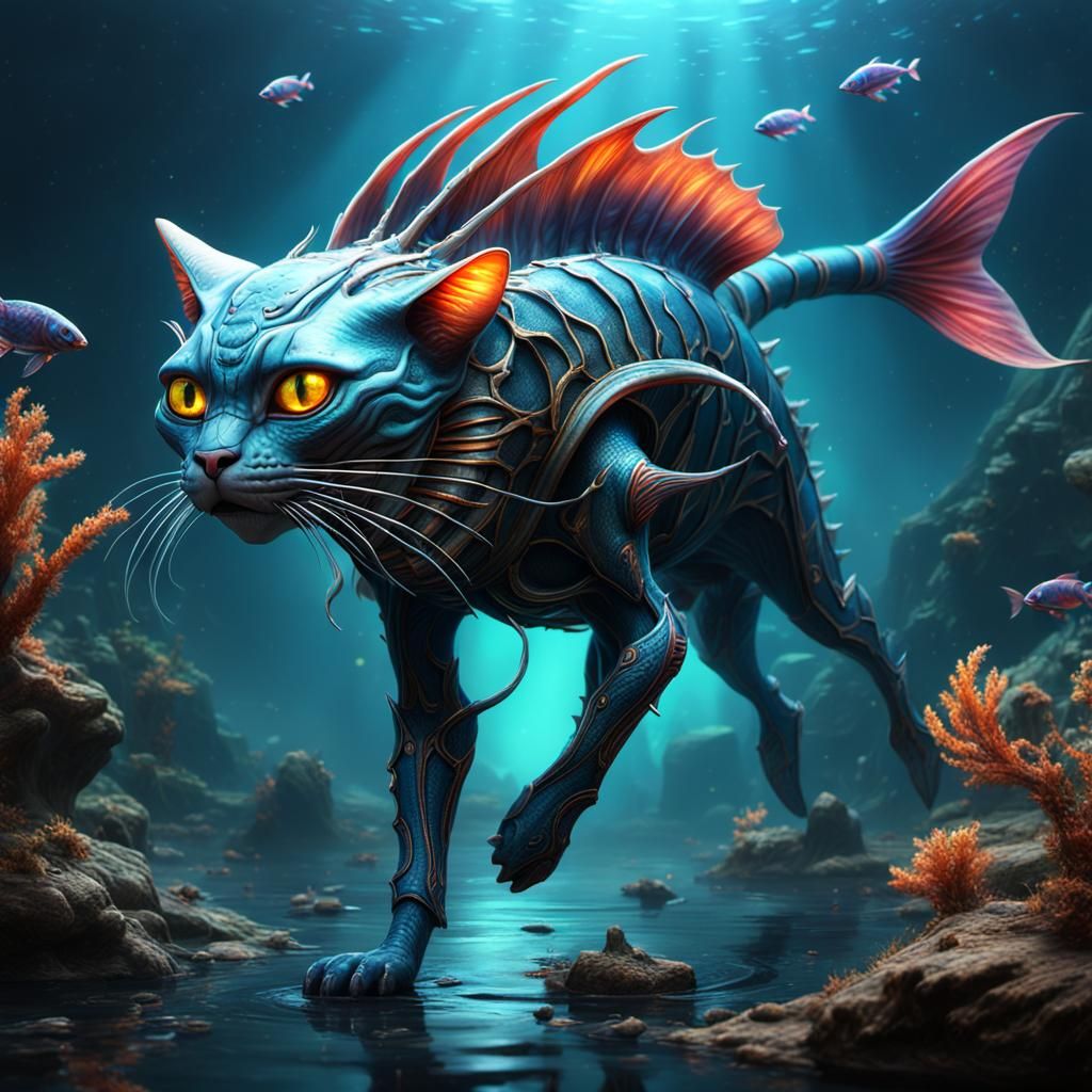 Exotic Cat-Fish Hybrid in Detailed Digital Painting