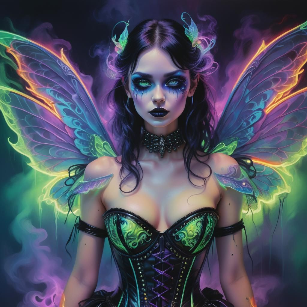 Neon Fairy in Macabre Gothic Oil Painting