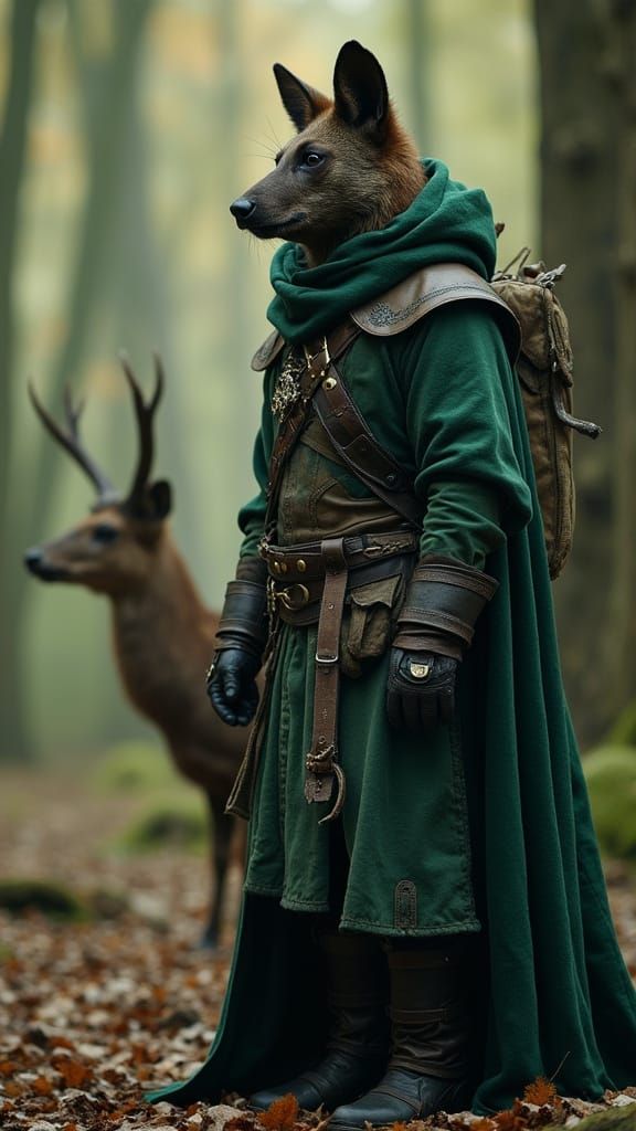 Coati Hunter in Deciduous Forest, Fantasy Art