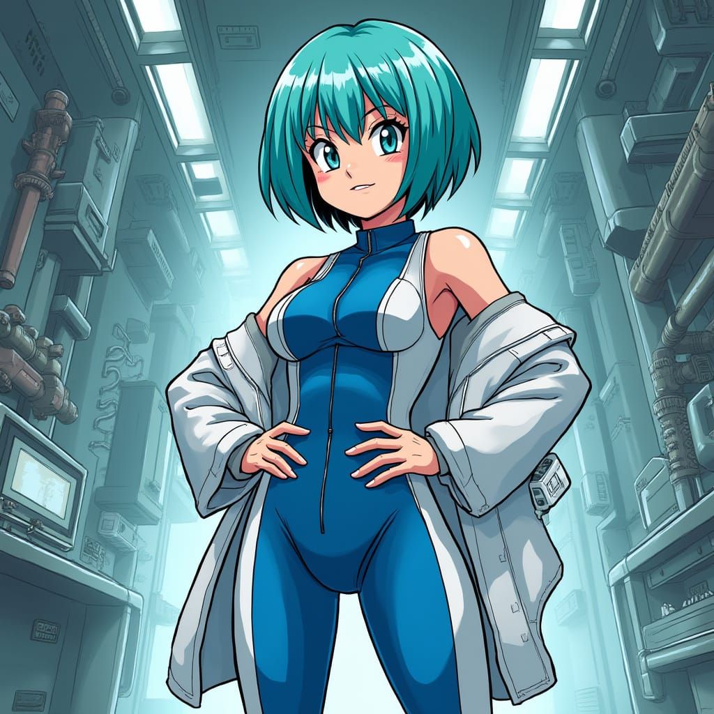 Bulma in Futuristic Lab: Sci-Fi Art