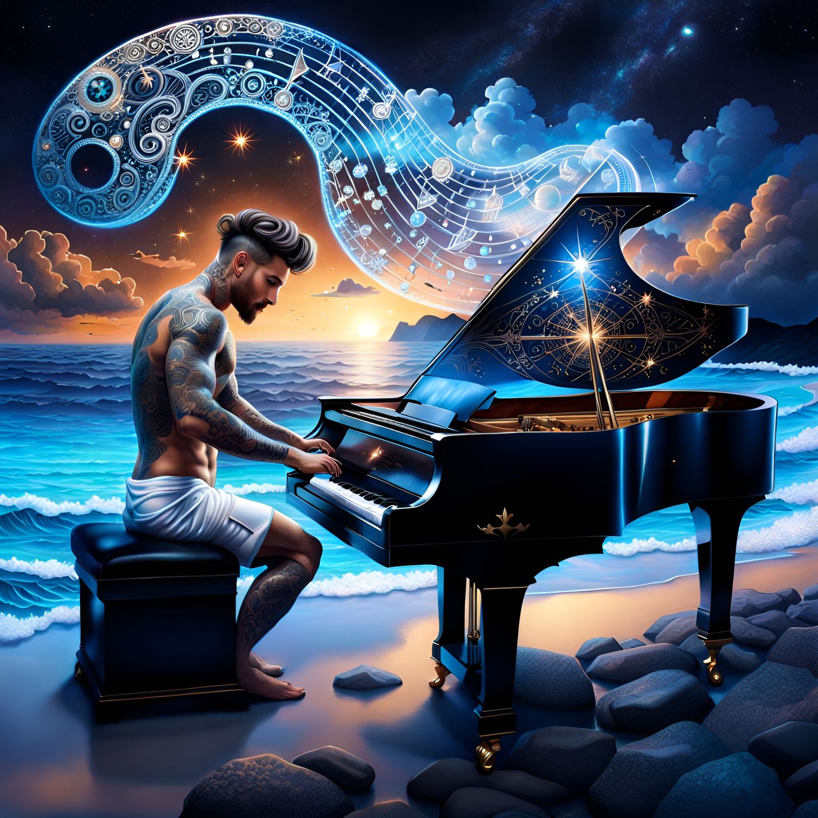Crystal Piano Serenade Under Cosmic Skies