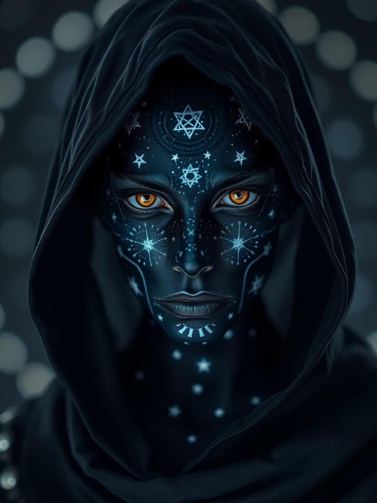 Mystical Being with Cosmic Skin and Amber Eyes