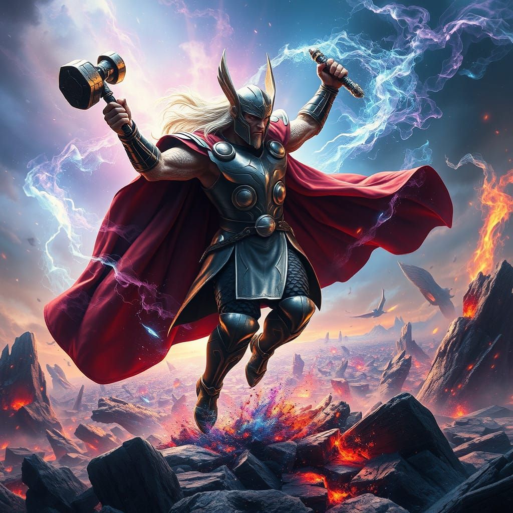 Mighty Thor Dances Across a Mystic Battlefield