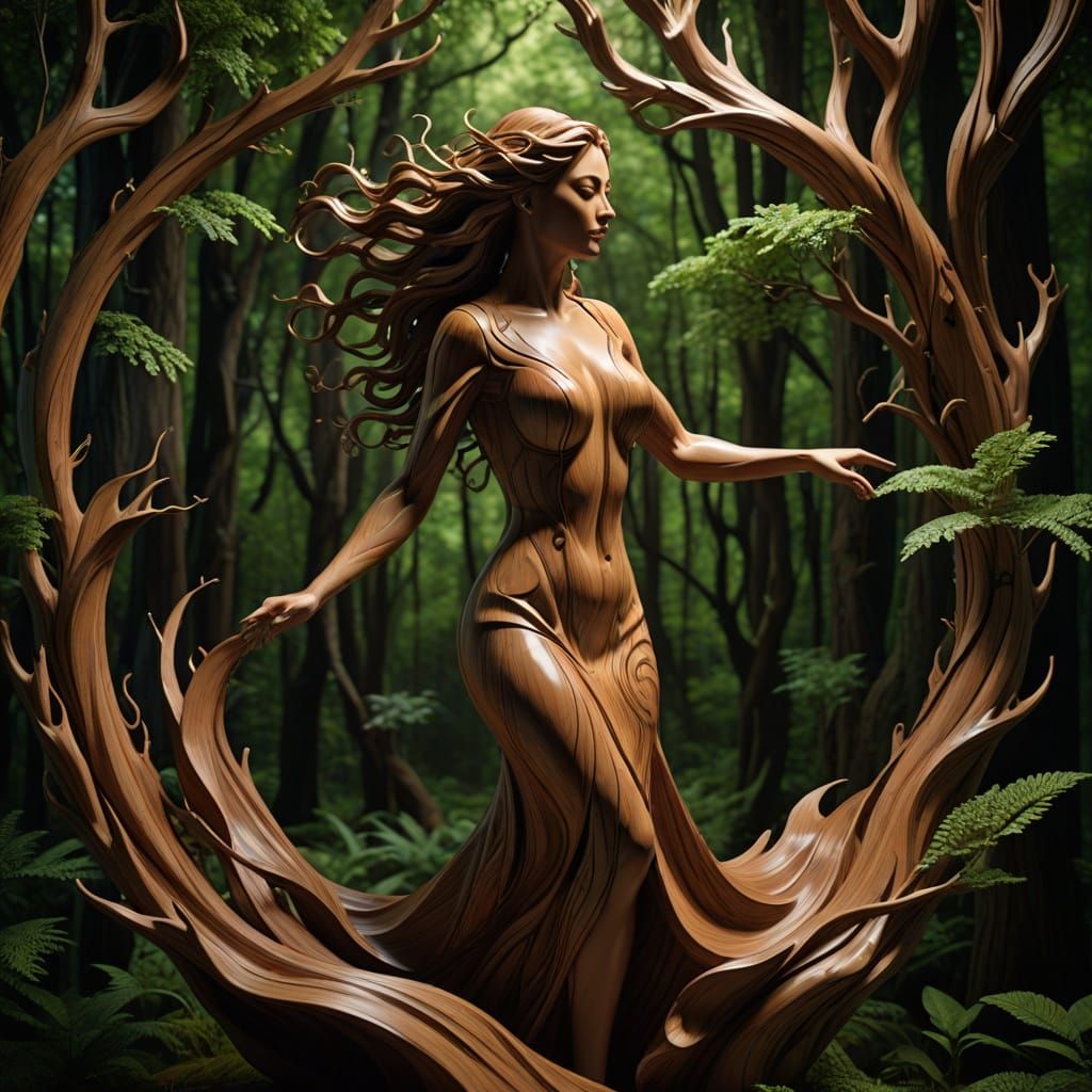 Surreal Wood Sculpture Transforms into Whimsical Forest Scen...