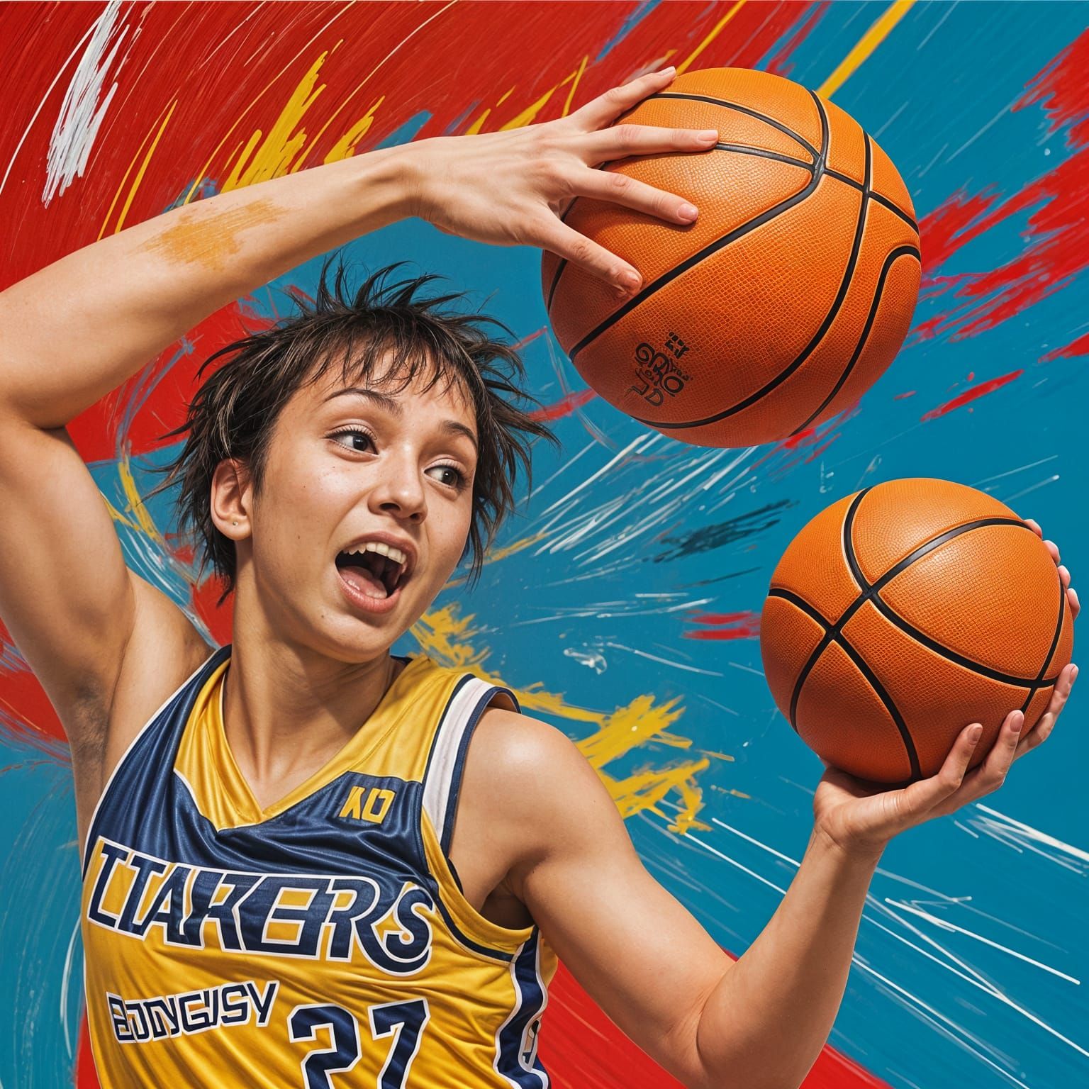 Energetic Basketball Art with Bright Strokes