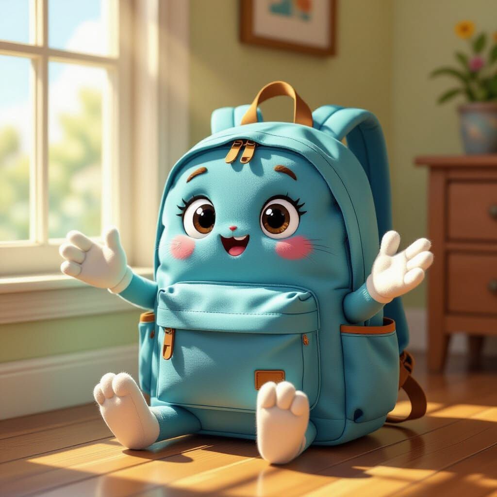 Whimsical Anthropomorphic Backpack with Cartoon Face and Han...
